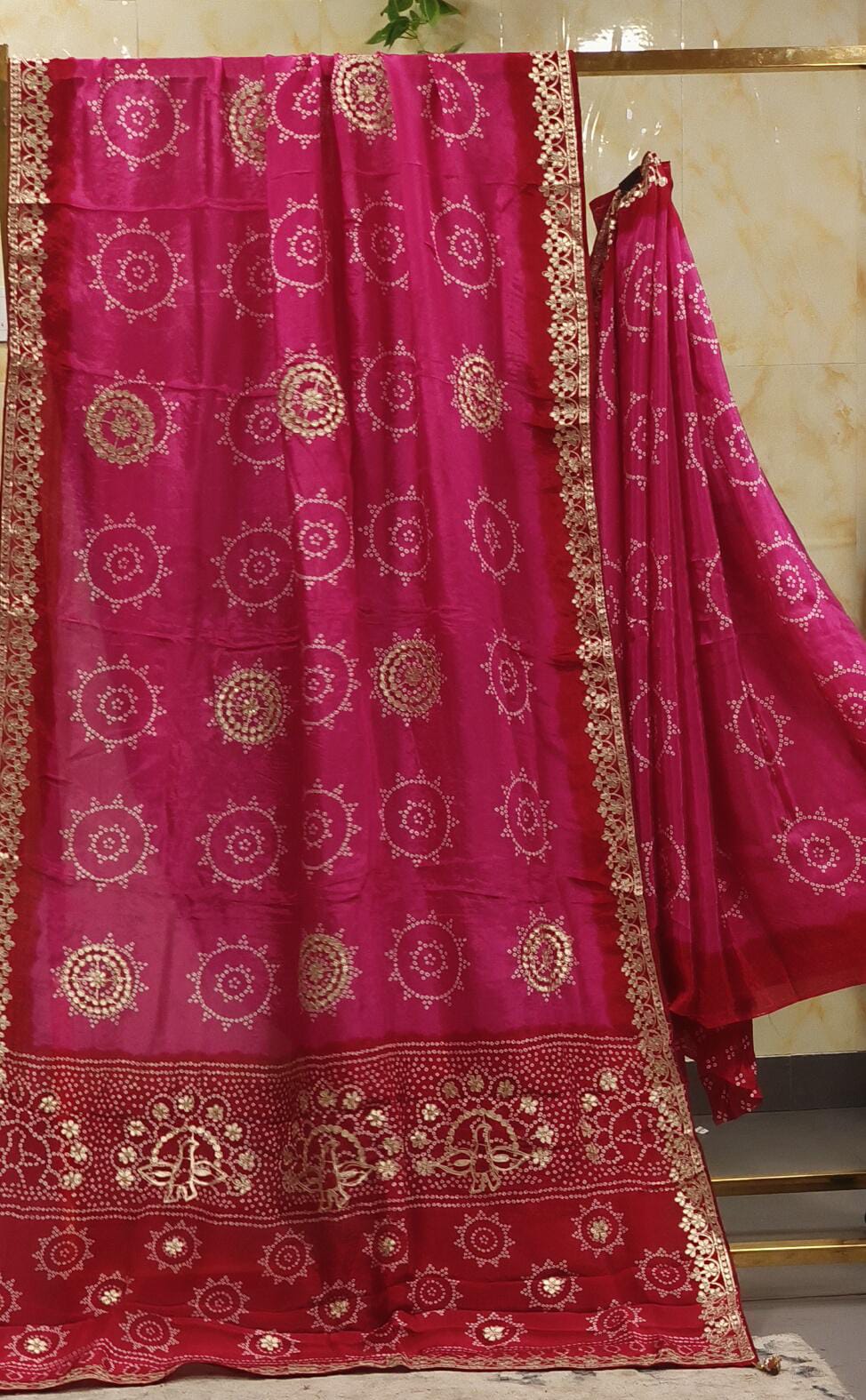 Vibrant Combo Gotta Work Round Bandhej Print Saree With Unstitched Blouse