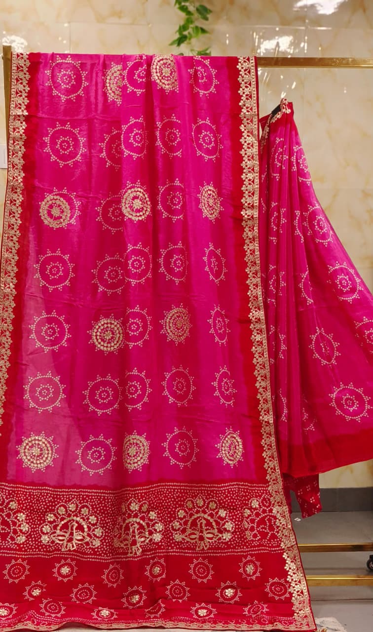 Vibrant Combo Gotta Work Round Bandhej Print Saree With Unstitched Blouse