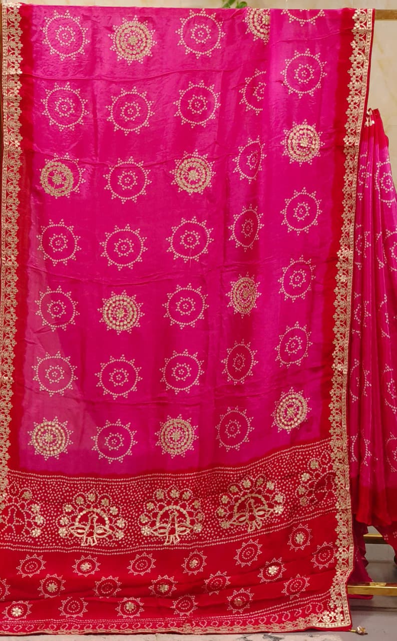 Vibrant Combo Gotta Work Round Bandhej Print Saree With Unstitched Blouse