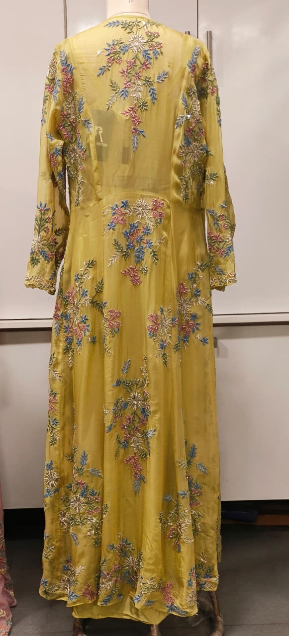 Elegant Floral Thread Embroidered Transparent Cape With Stylish Buster & Drape Skirt- 11735