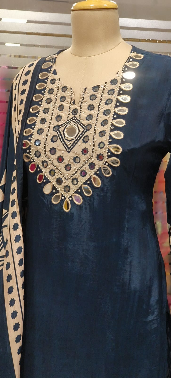 Graceful Real Mirror Yoke Unique Yoke Full Suit Set With Dupatta In Crepe Fabric- 11777, 11778