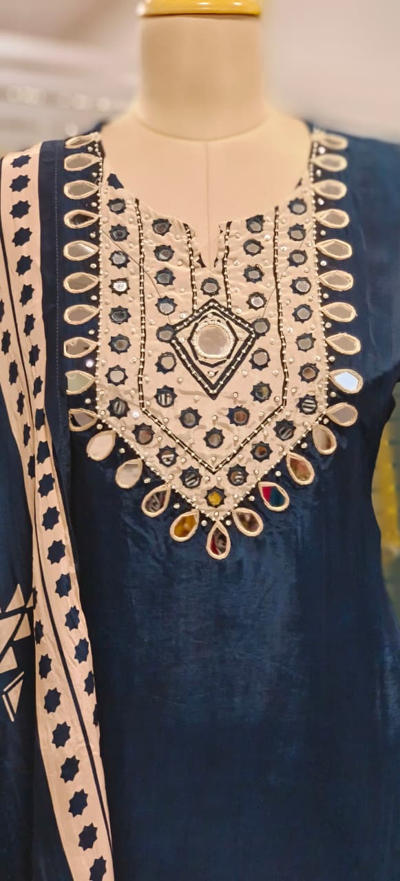 Graceful Real Mirror Yoke Unique Yoke Full Suit Set With Dupatta In Crepe Fabric- 11777, 11778