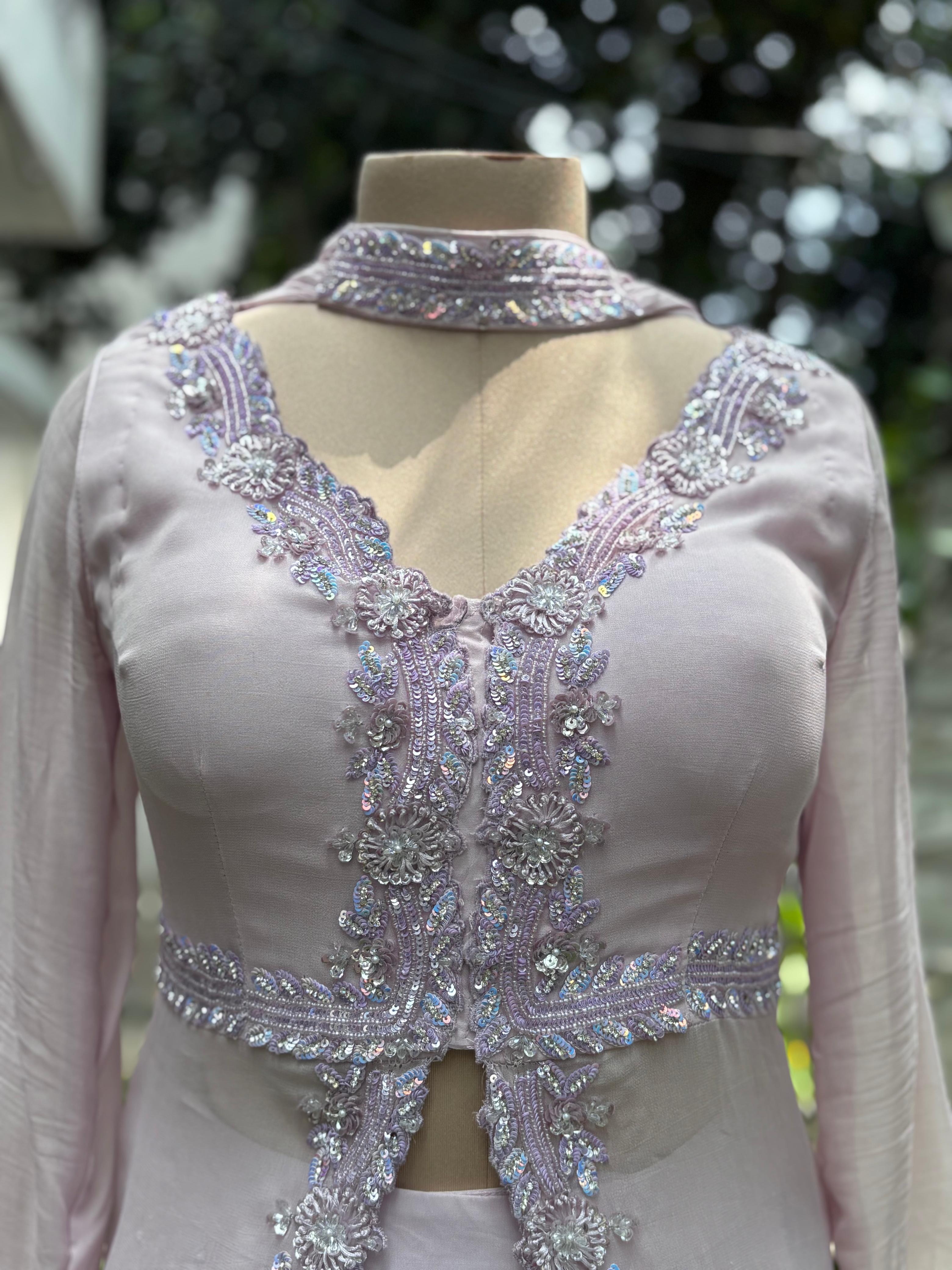 Crystal Ensemble Very Elegant Front Slit Short Kurta With Flared Panel Palazzo Bottom