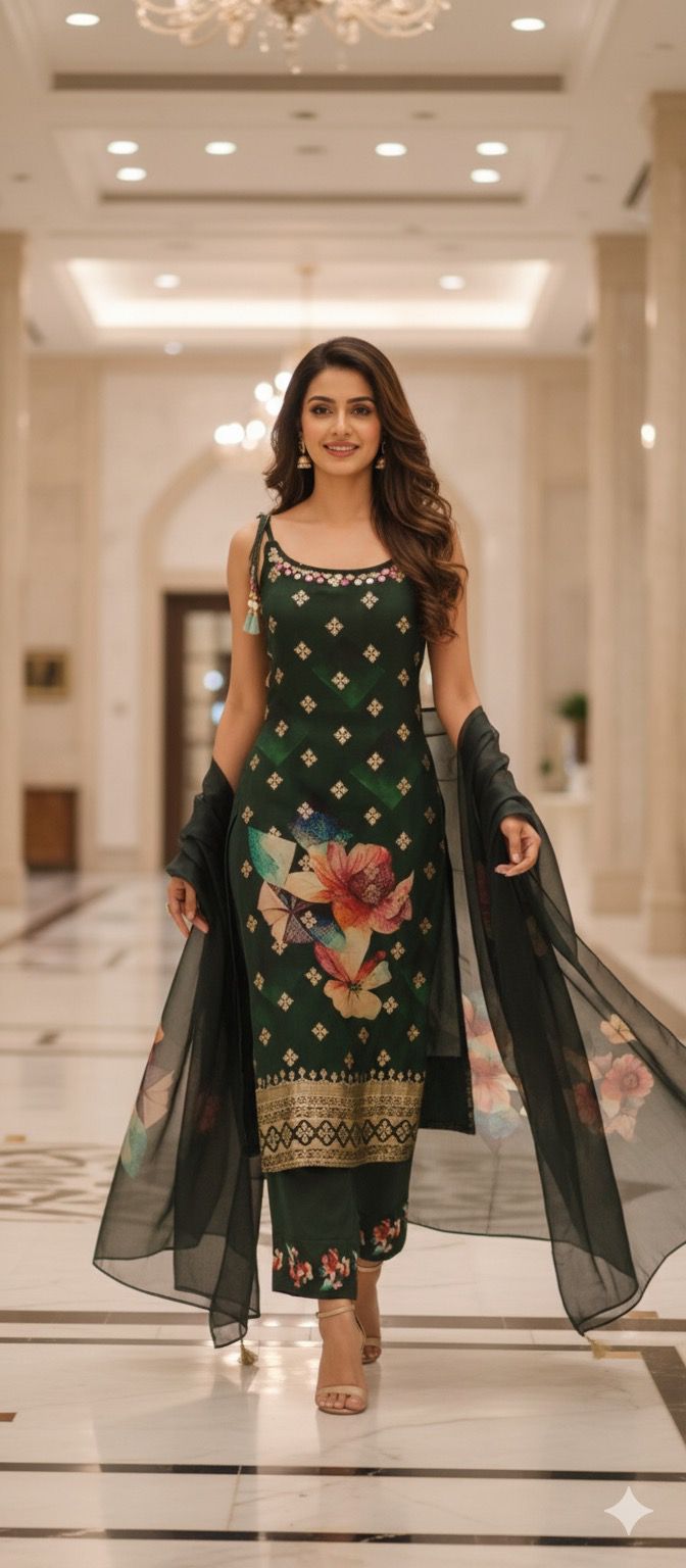 Floral Banarasi Print Slevless Full Suit Set