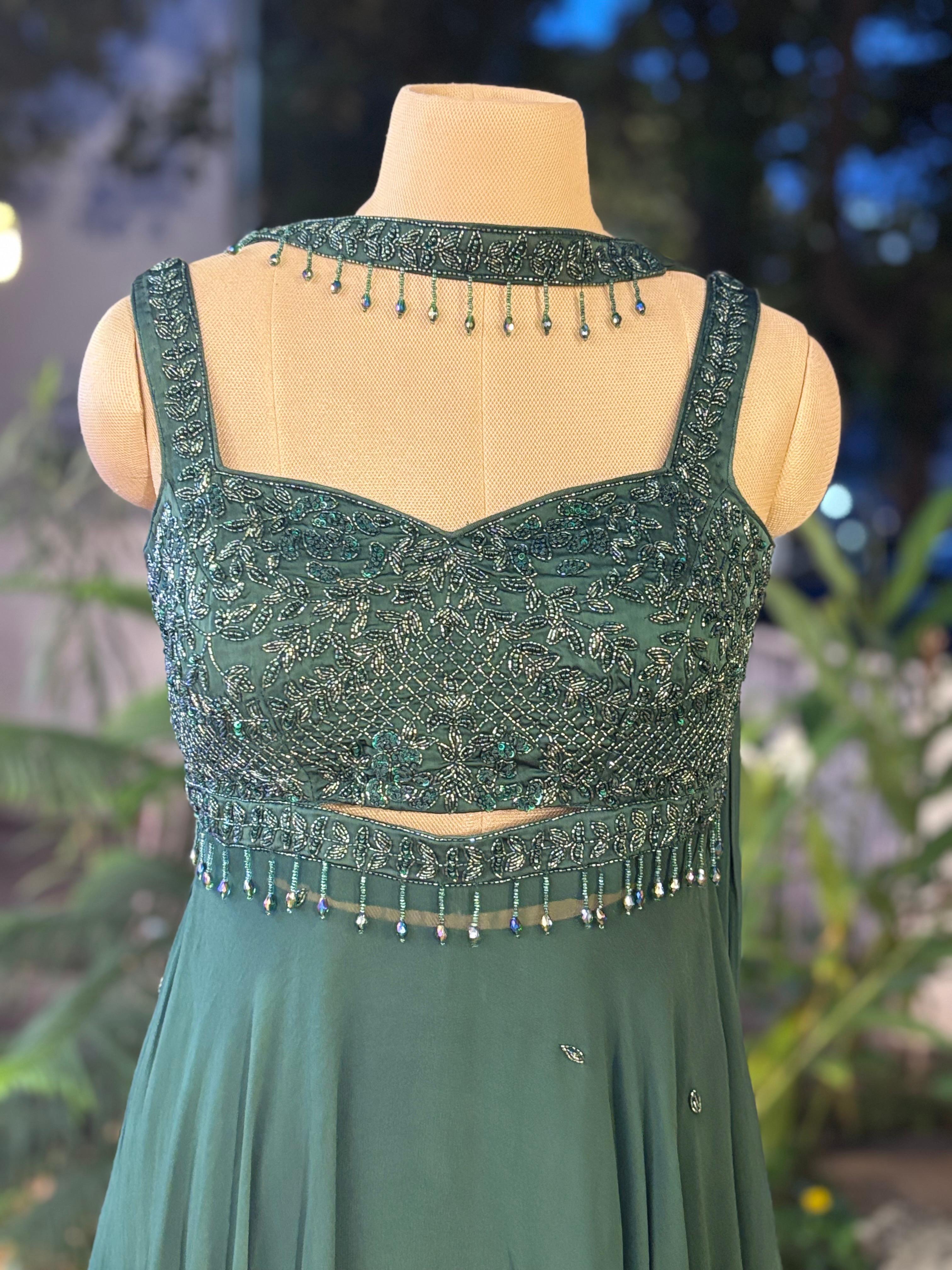 Cut Dana With Crystal Tassel Unique Short Length Round Kurta With Loose Palazzo Bottom & Chowker Dupatta- 11490