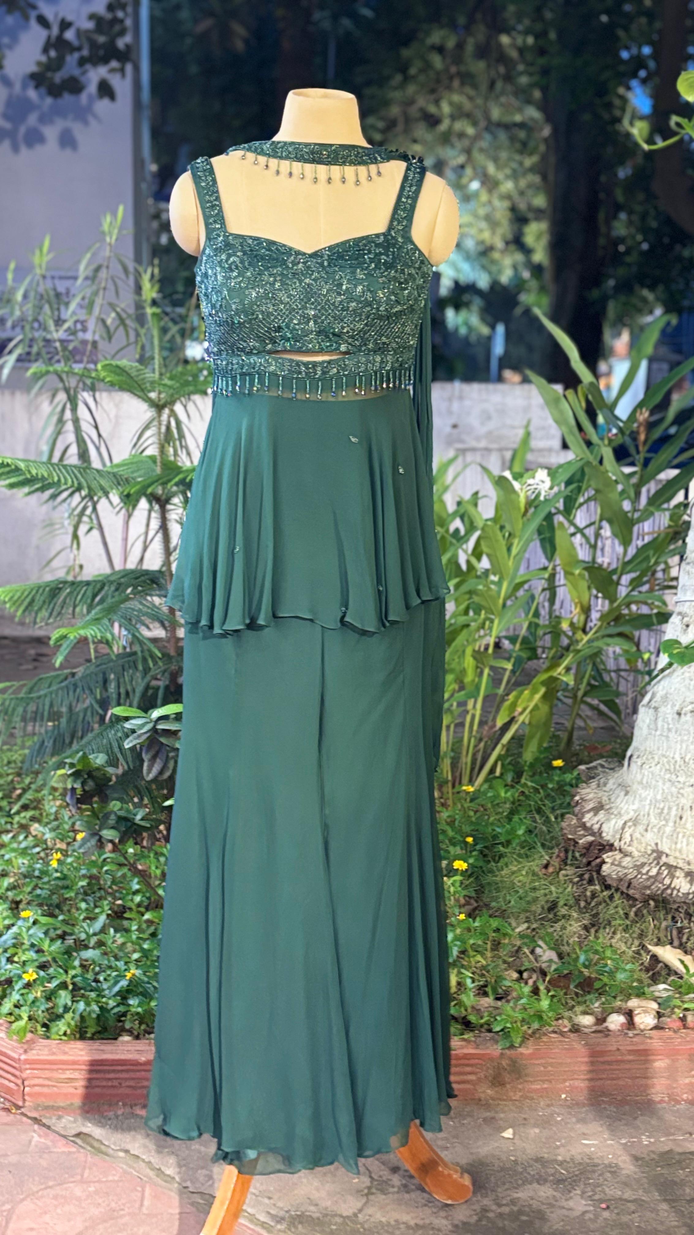 Cut Dana With Crystal Tassel Unique Short Length Round Kurta With Loose Palazzo Bottom & Chowker Dupatta- 11490