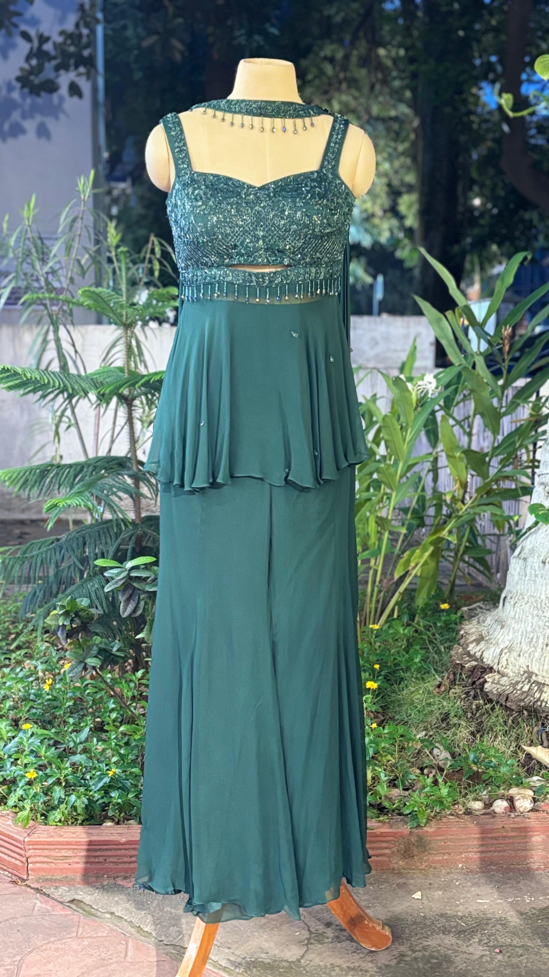 Cut Dana With Crystal Tassel Unique Short Length Round Kurta With Loose Palazzo Bottom & Chowker Dupatta- 11490