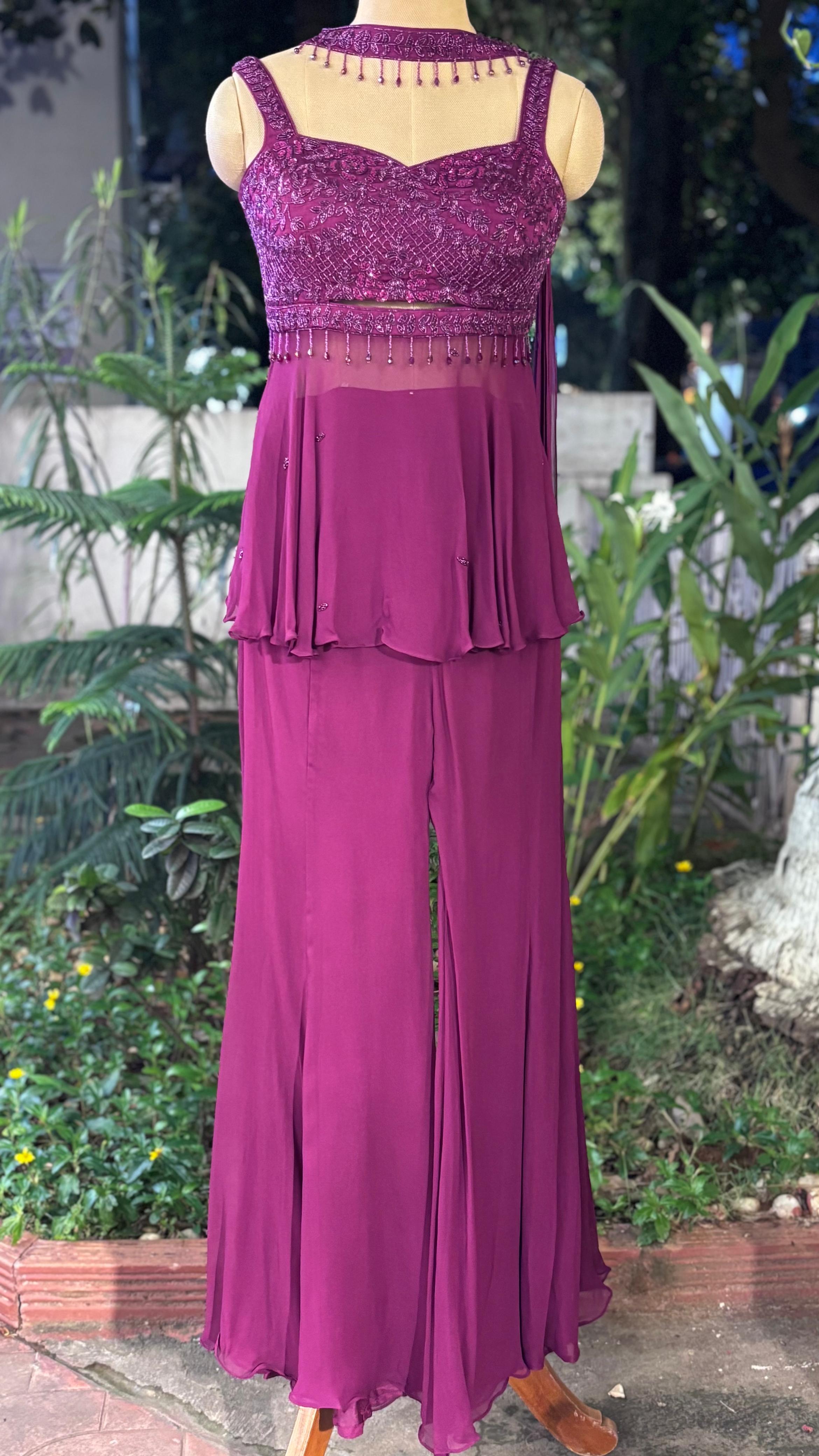 Cut Dana With Crystal Tassel Unique Short Length Round Kurta With Loose Palazzo Bottom & Chowker Dupatta- 11490