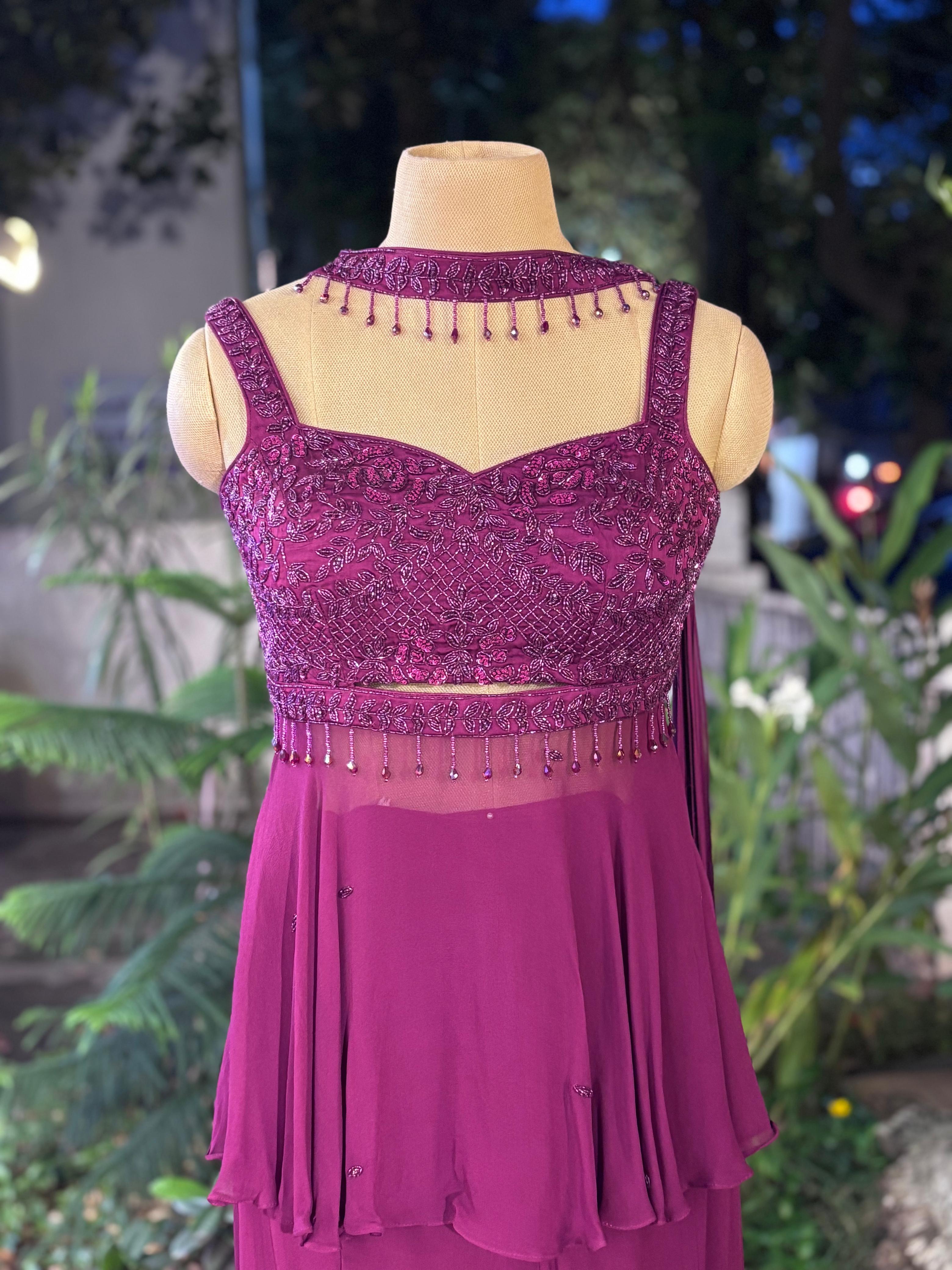 Cut Dana With Crystal Tassel Unique Short Length Round Kurta With Loose Palazzo Bottom & Chowker Dupatta- 11490