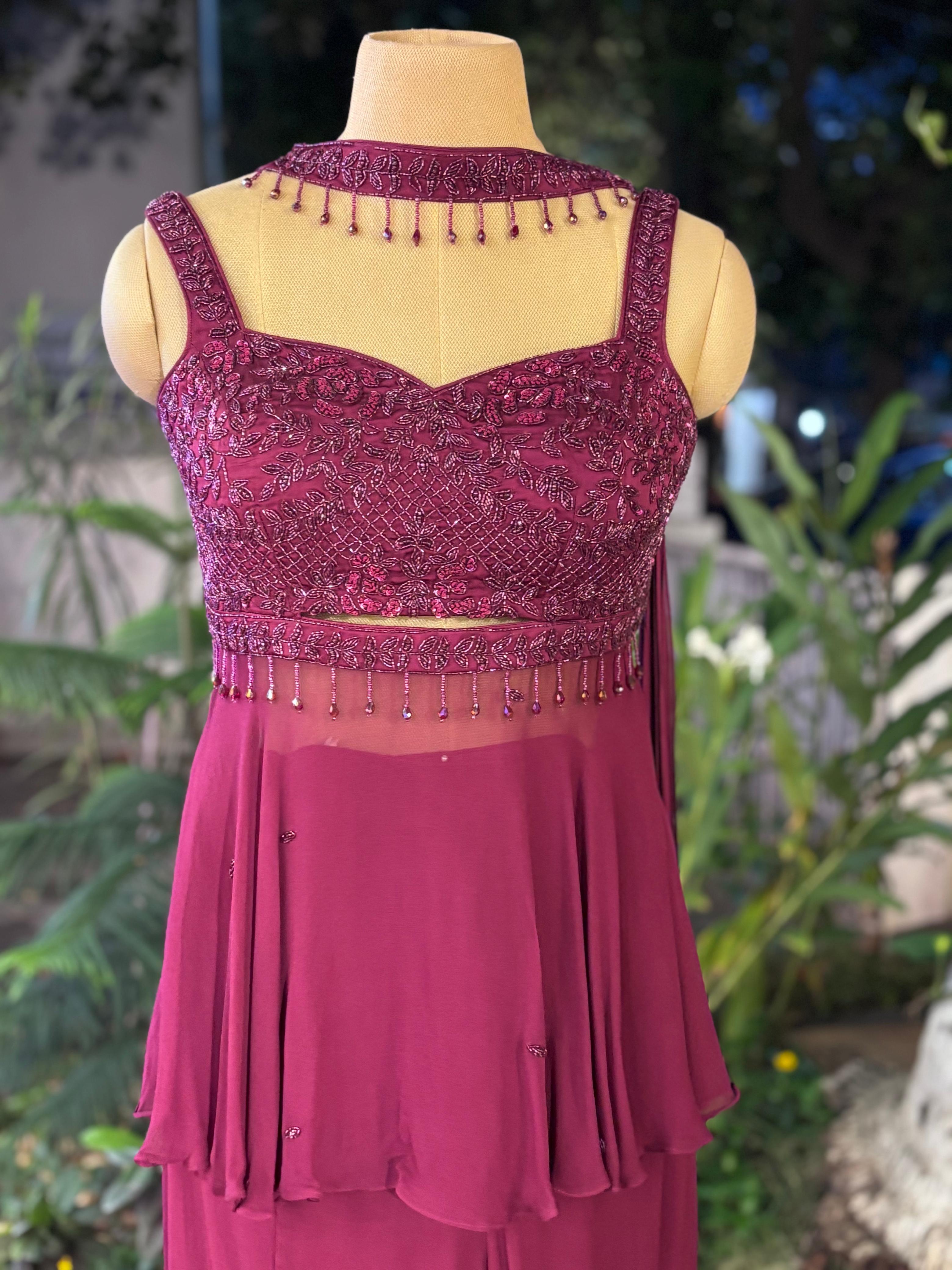 Cut Dana With Crystal Tassel Unique Short Length Round Kurta With Loose Palazzo Bottom & Chowker Dupatta- 11490