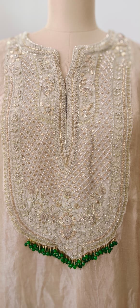 Premium Pure Tasselled Handwork Tissue Kaftan With Coordinated Inner & Bottom_12051