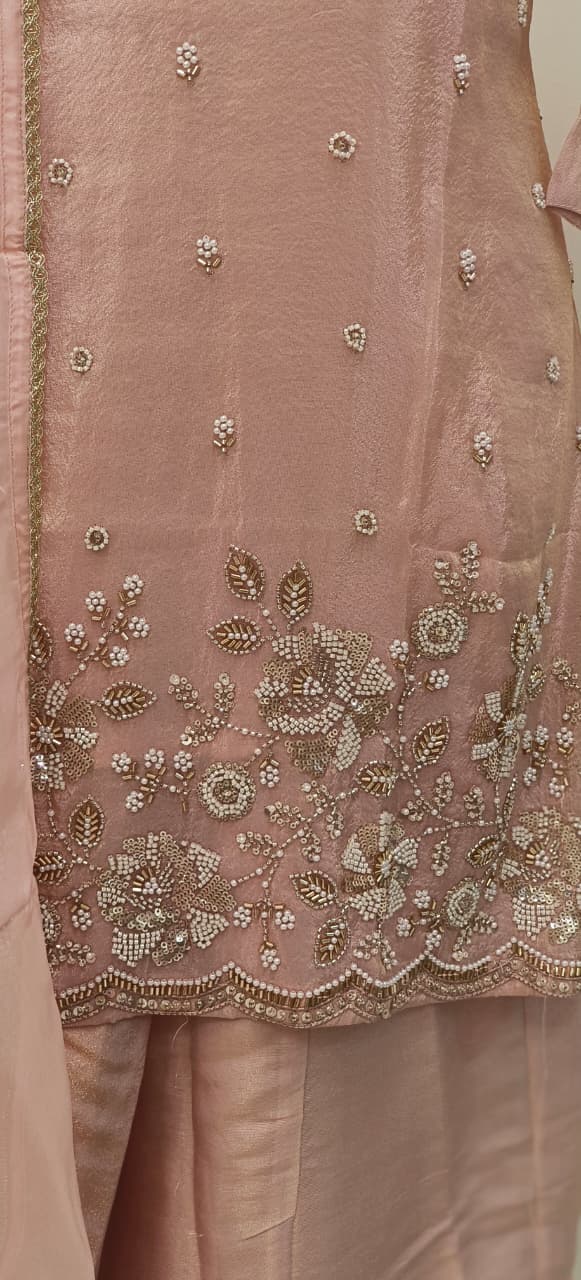 Premium Shimmer Tissue Fabric Partywear Kurta With Elegant Cut Dana Sequin Embroidery Kurta With Loose Bottom Full Suit Set-12128,27