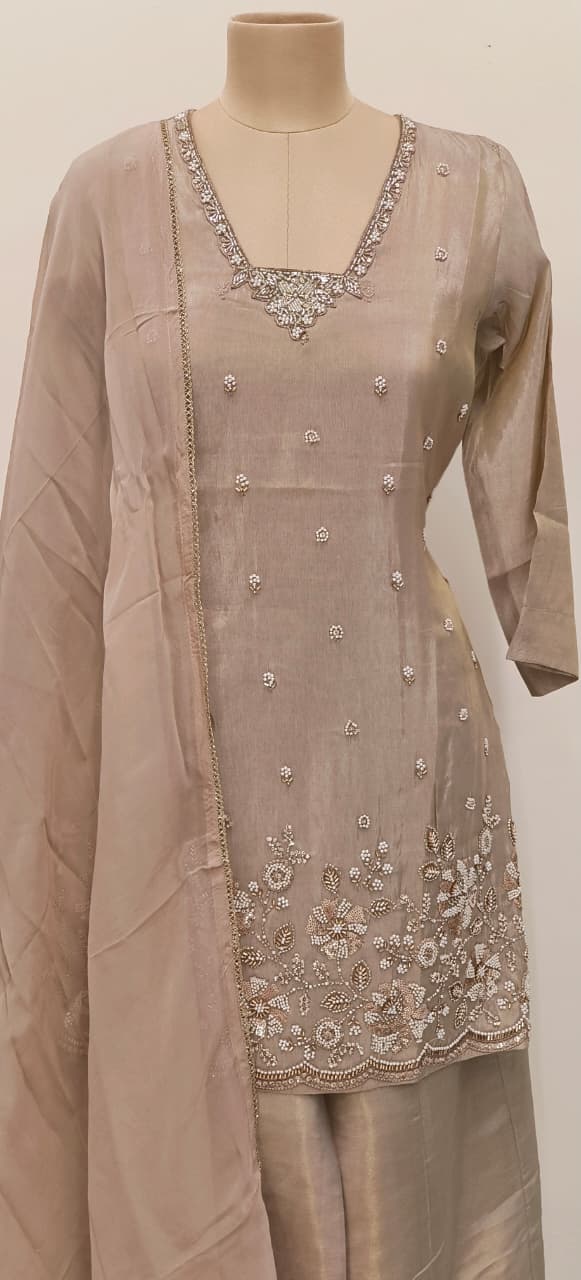 Premium Shimmer Tissue Fabric Partywear Kurta With Elegant Cut Dana Sequin Embroidery Kurta With Loose Bottom Full Suit Set-12128,27