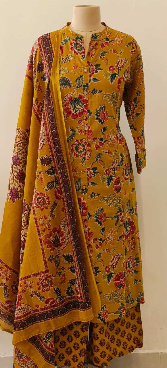 Multi Color Floral Printed Pure Cotton Casual Kurta Pant And Dupatta Full Set-12196