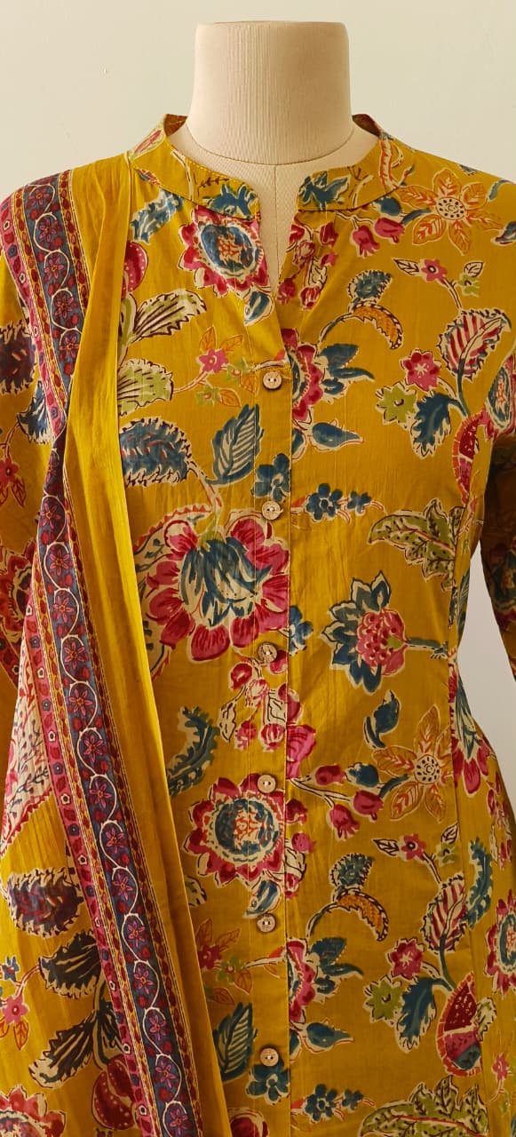 Multi Color Floral Printed Pure Cotton Casual Kurta Pant And Dupatta Full Set-12196