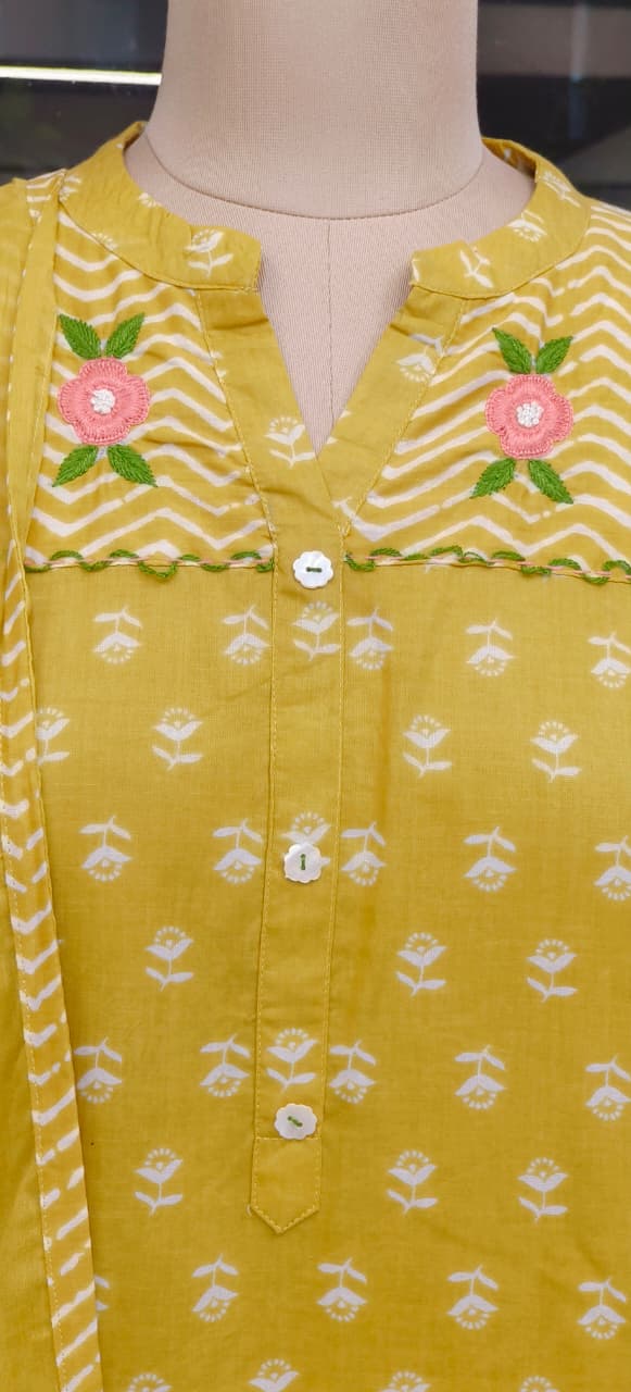 Pure A Line Cotton Printed Embroidered Kurta Set in  with Dupatta-12284,12285