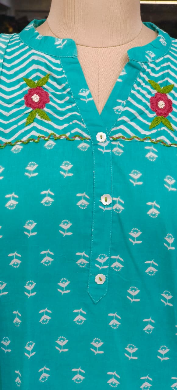 Pure A Line Cotton Printed Embroidered Kurta Set in  with Dupatta-12284,12285