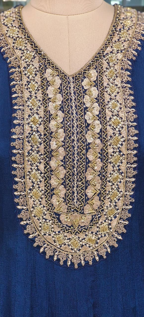 Designer Embroidered Neck Elegant Chinon Fabric Panel Style Anarkali with Hand Embellished Dupatta