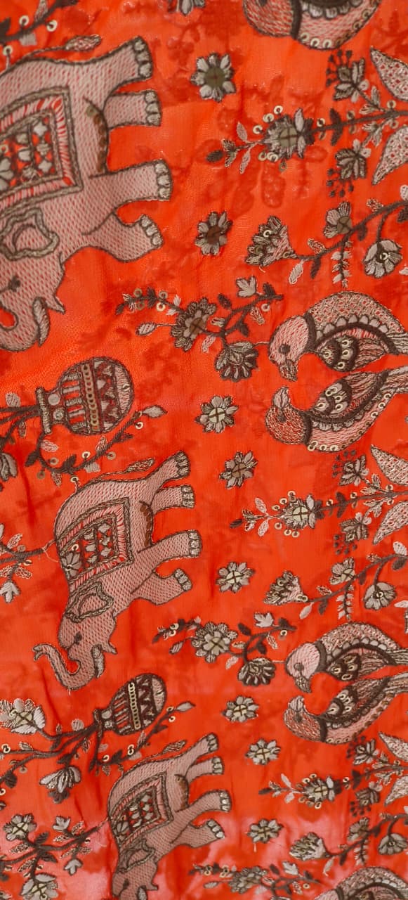 Party Wear Chinon Fabric Flowing Embroidered Neck Panel Anarkali with Intricate Thread & Sequin Work Dupatta