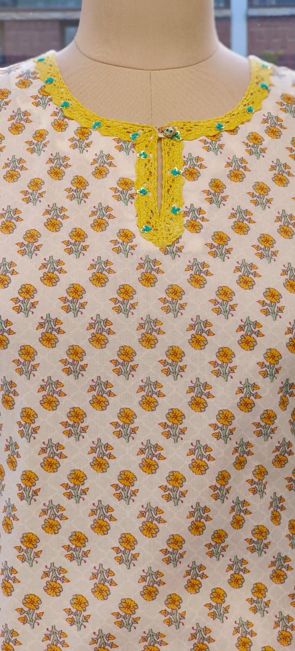 Elegant Cotton Fusion Wear Sleeveless Kurta with Sharara Bottom, Detailed Print & Soft Dupatta-12292