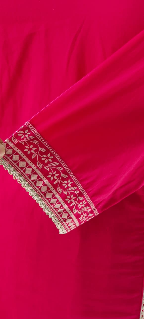 Solid Shade With Pocket Pure Cotton Full Suit Set with Foil Mirror Embroidery Work -12215-12213