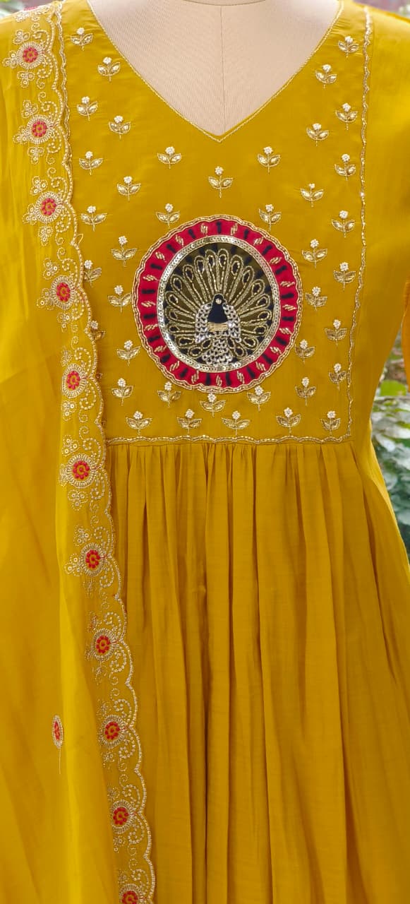 Aline Surat Mul Chanderi Beautiful Embroidered Yoke with Bottom and Dupatta-12340/12401