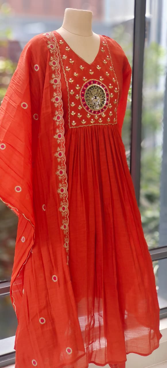 Aline Surat Mul Chanderi Beautiful Embroidered Yoke with Bottom and Dupatta-12340/12401