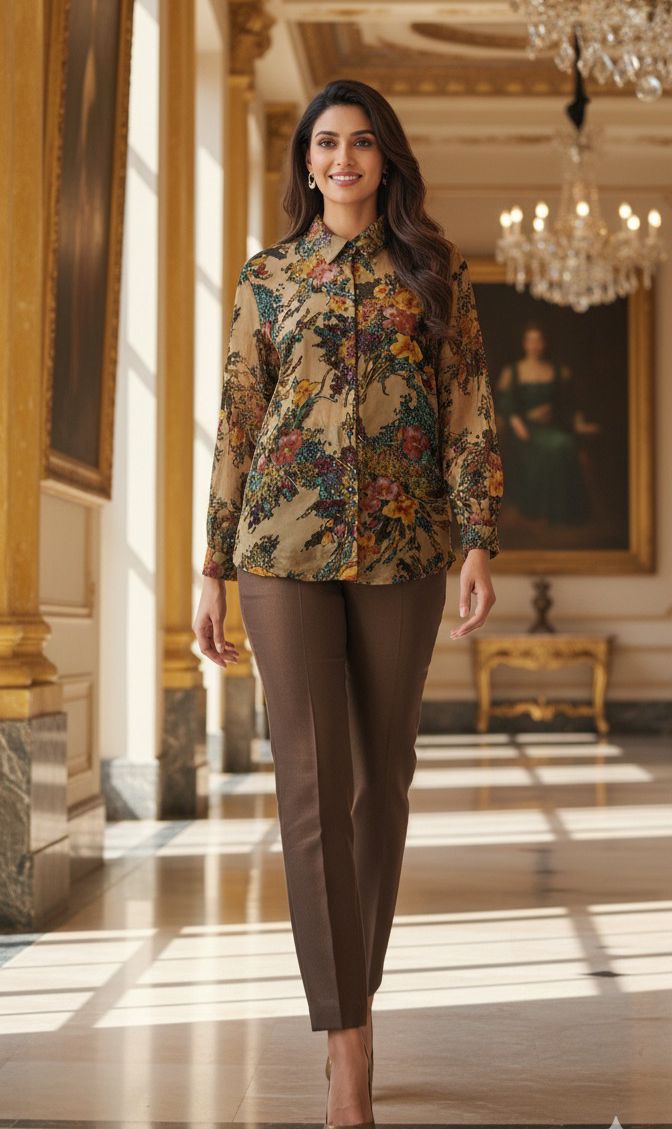 Floral & Multi Prints Velvet Casual Wear Collared Shirt