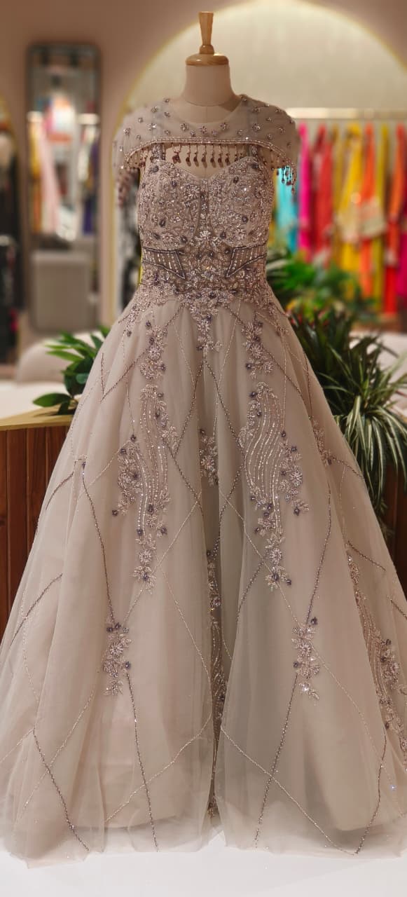 Royal Luxe Ivory Crystal Beaded Floor-Length Ball Gown- 12346