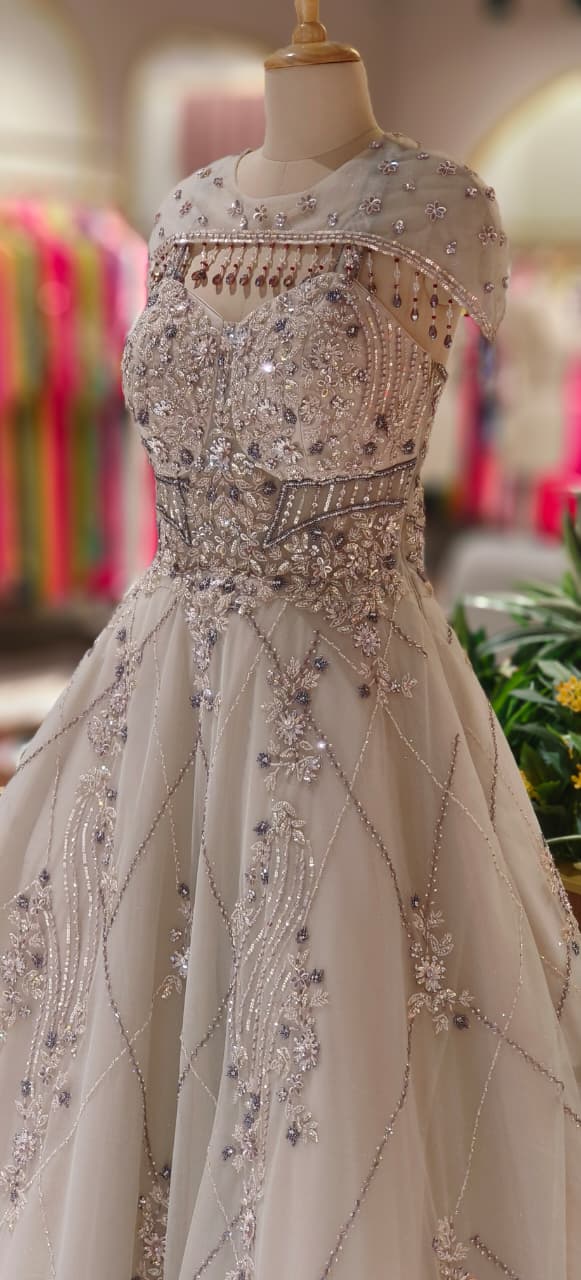 Royal Luxe Ivory Crystal Beaded Floor-Length Ball Gown- 12346