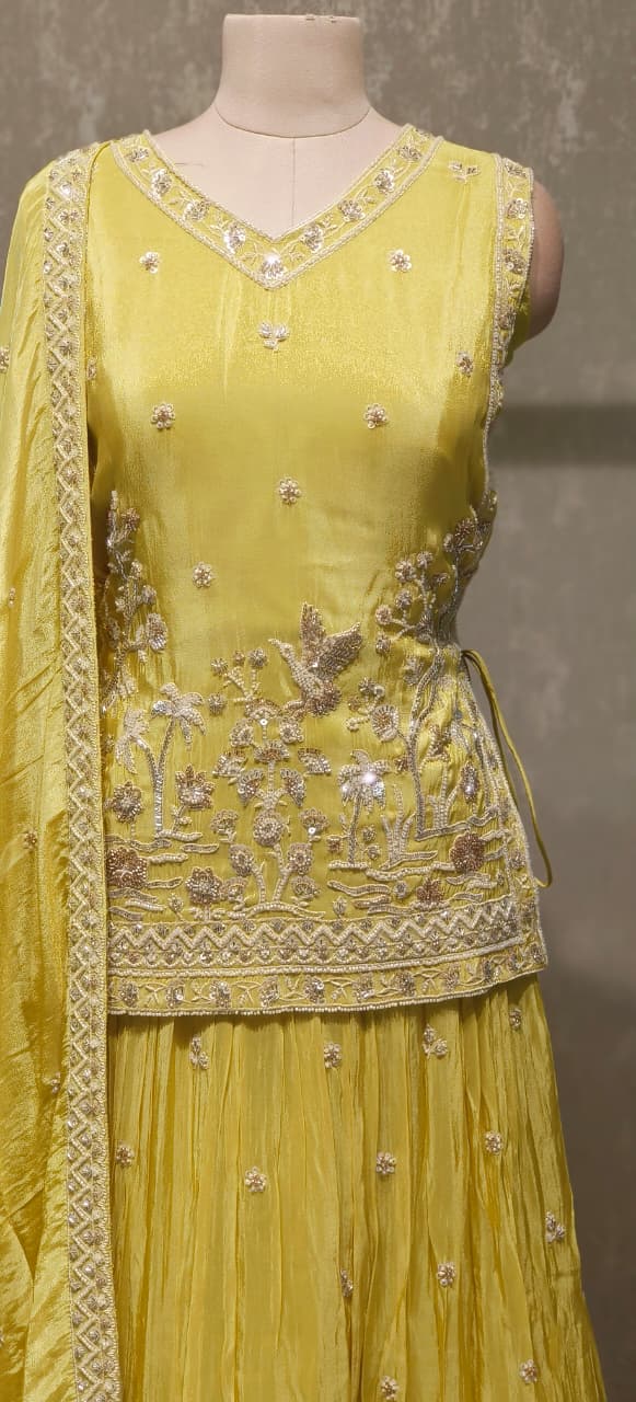 Premium Sunshine Yellow Silk Lehenga Set with Intricate Zari Thread Embroidery and Matching Dupatta-12556 Dry Wash