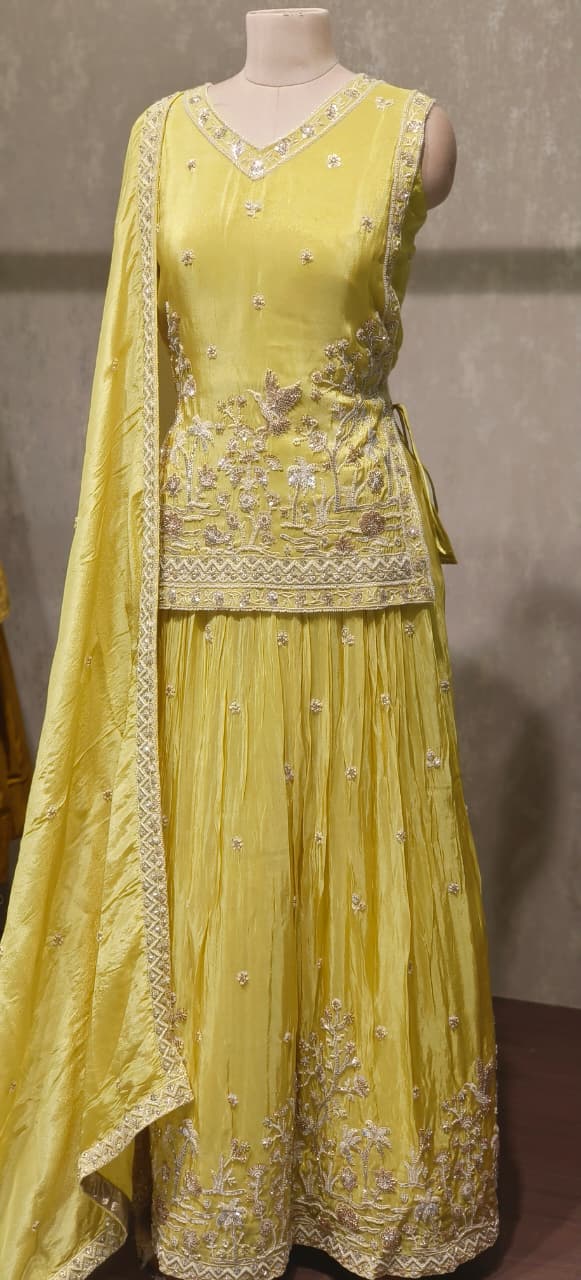 Premium Sunshine Yellow Silk Lehenga Set with Intricate Zari Thread Embroidery and Matching Dupatta-12556 Dry Wash
