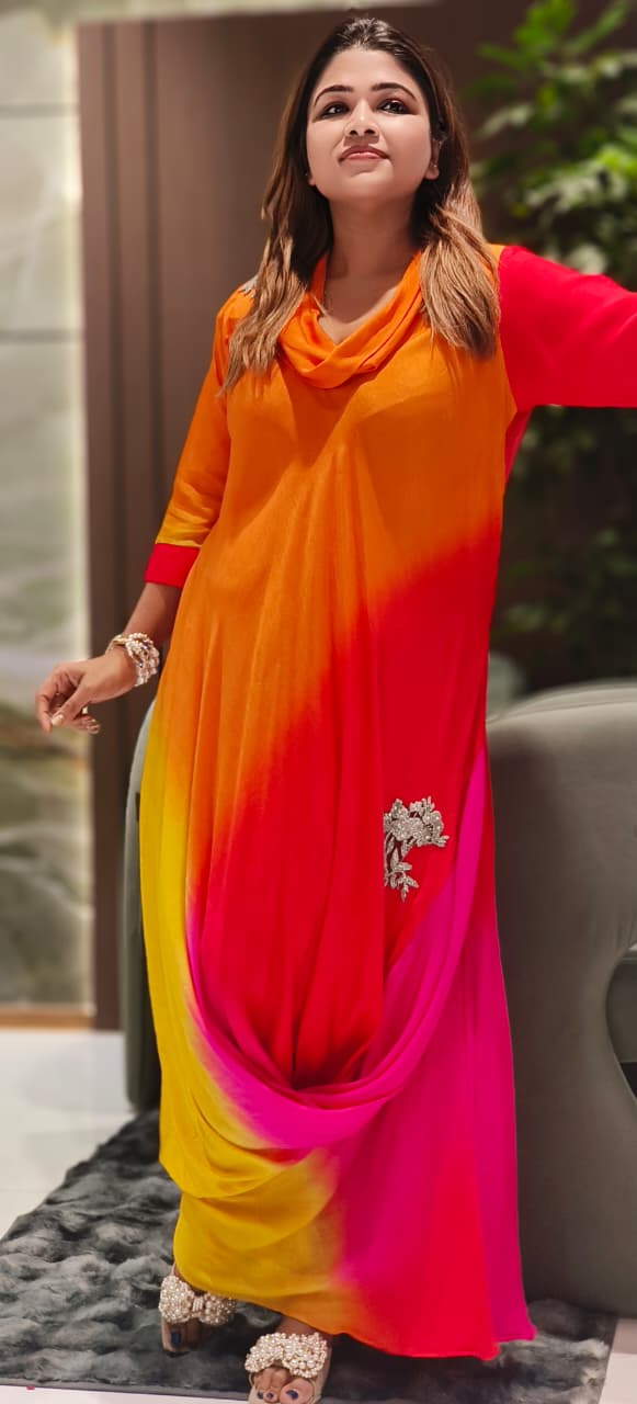 Ombre Multicolor Mix Cowl Style Gown- 12400