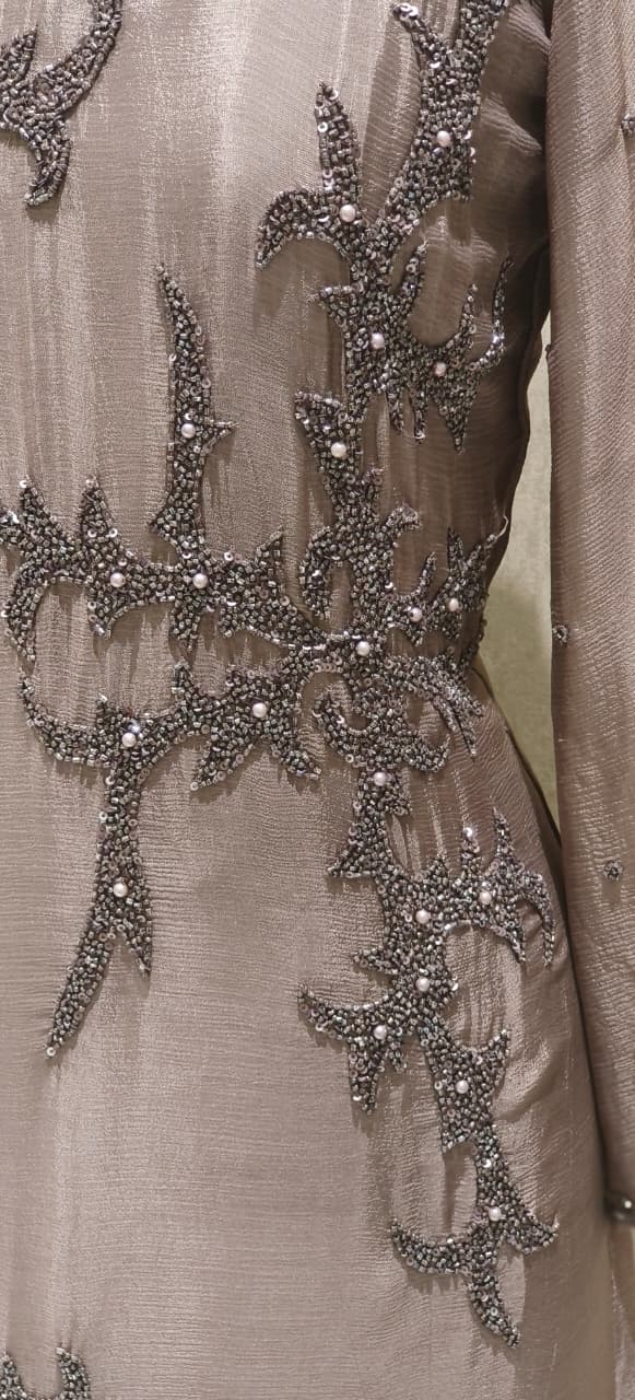 Designer Chinon Fabric Kurta–Palazzo Ensemble Adorned with Intricate Hand Embroidery & Beadwork With Dupatta DRY WASH