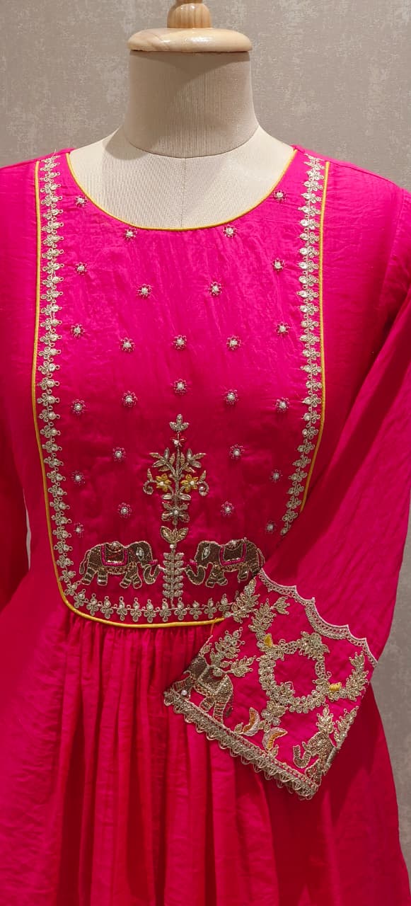 Surat Mul Chanderi Festival Collection Suit with Handcrafted Yoke Design, Rich Embellishments & Classic Dupatta