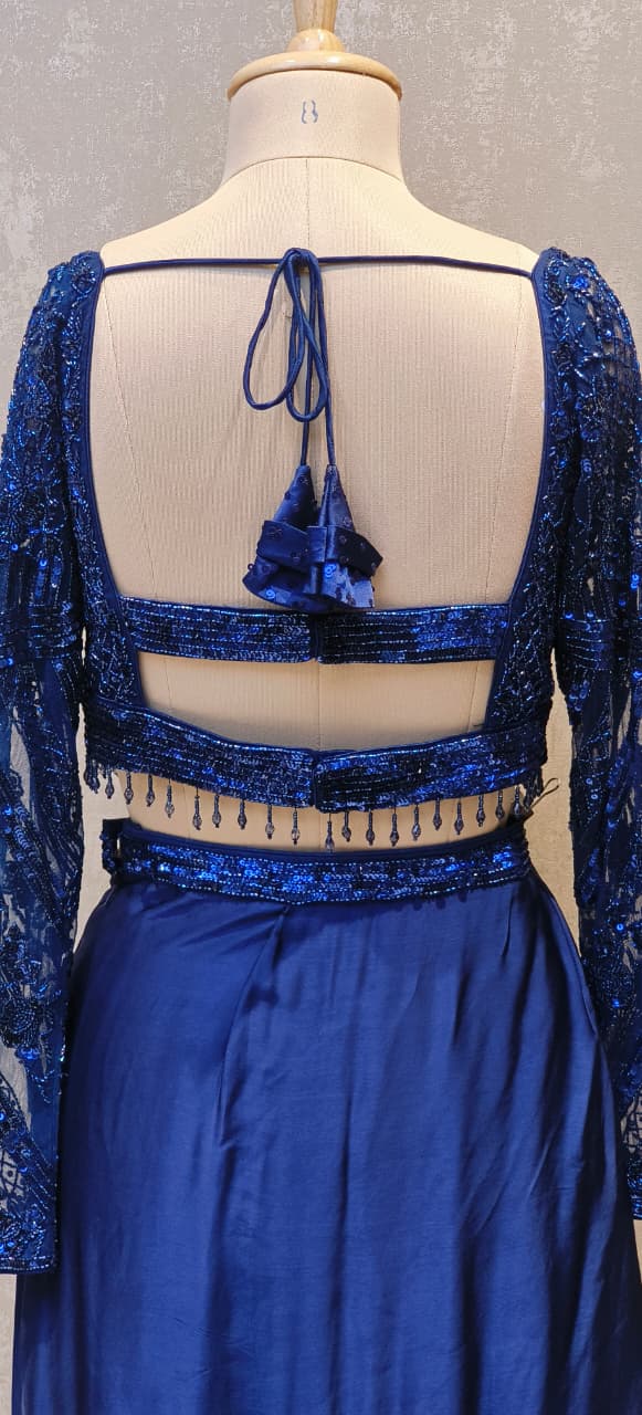 Luxury Navy Blue Partywear Ready Saree with Heavy Sequin Embroidered Blouse and Elegant Sequin Pallu-12606 RB88