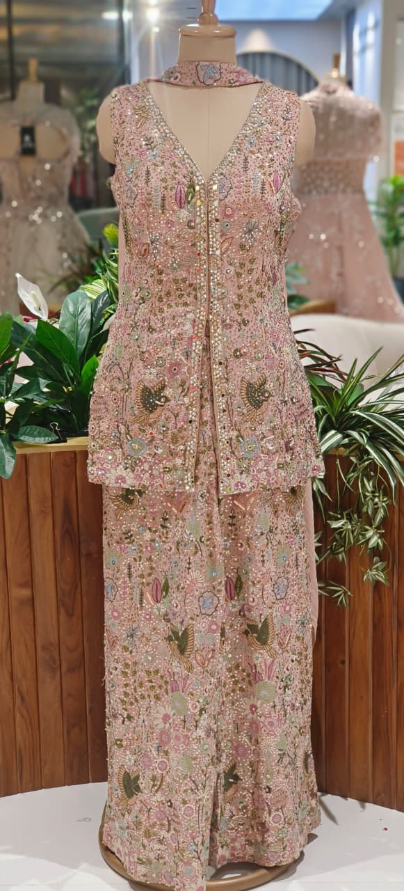 Exclusive Multi-Color Handwork Top and Palazzo Co-Ord Set with Mirror, Sequins & Thread Embroidery With Choker Dupatta