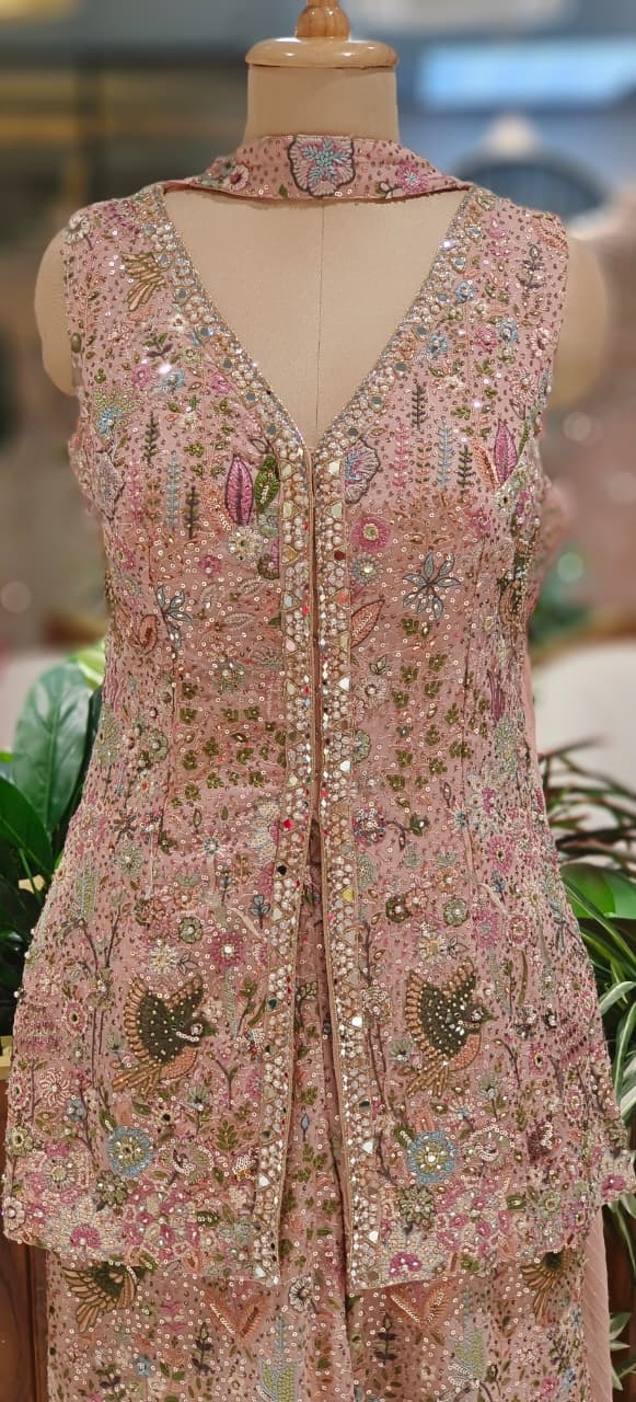 Exclusive Multi-Color Handwork Top and Palazzo Co-Ord Set with Mirror, Sequins & Thread Embroidery With Choker Dupatta