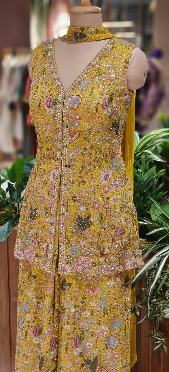 Exclusive Multi-Color Handwork Top and Palazzo Co-Ord Set with Mirror, Sequins & Thread Embroidery With Choker Dupatta