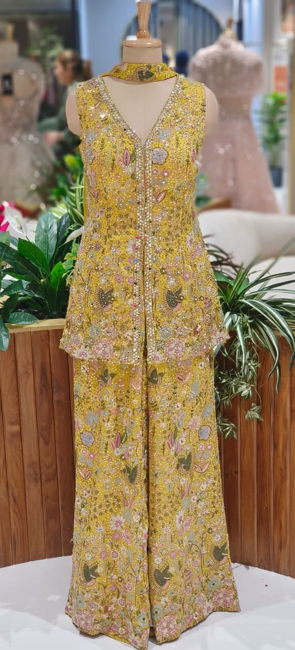 Exclusive Multi-Color Handwork Top and Palazzo Co-Ord Set with Mirror, Sequins & Thread Embroidery With Choker Dupatta