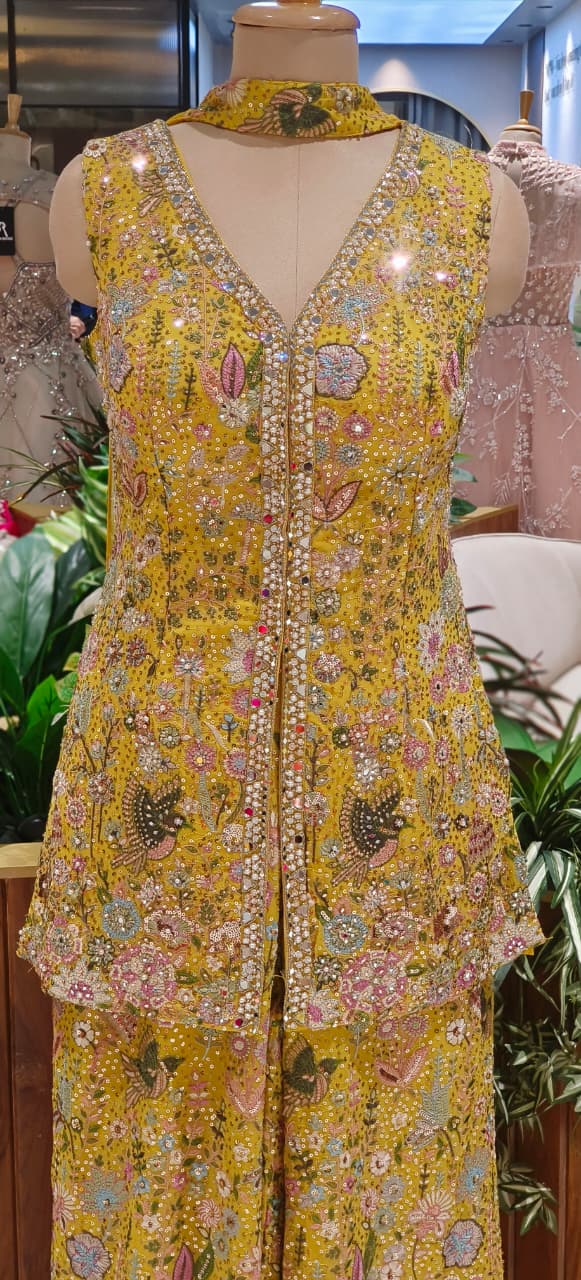 Exclusive Multi-Color Handwork Top and Palazzo Co-Ord Set with Mirror, Sequins & Thread Embroidery With Choker Dupatta