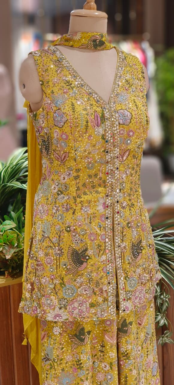 Exclusive Multi-Color Handwork Top and Palazzo Co-Ord Set with Mirror, Sequins & Thread Embroidery With Choker Dupatta