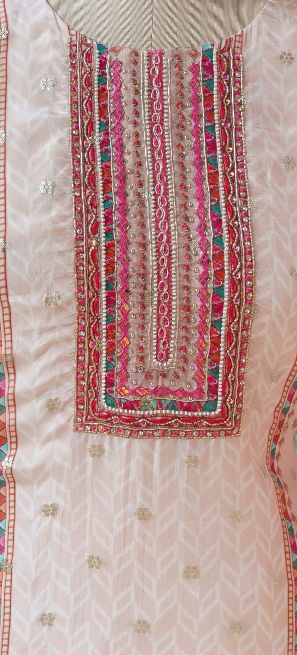 Classic Pastel Floral Kurta With Embroidered Neck Design, Matching Sharara Set & Soft Printed Dupatta-12636