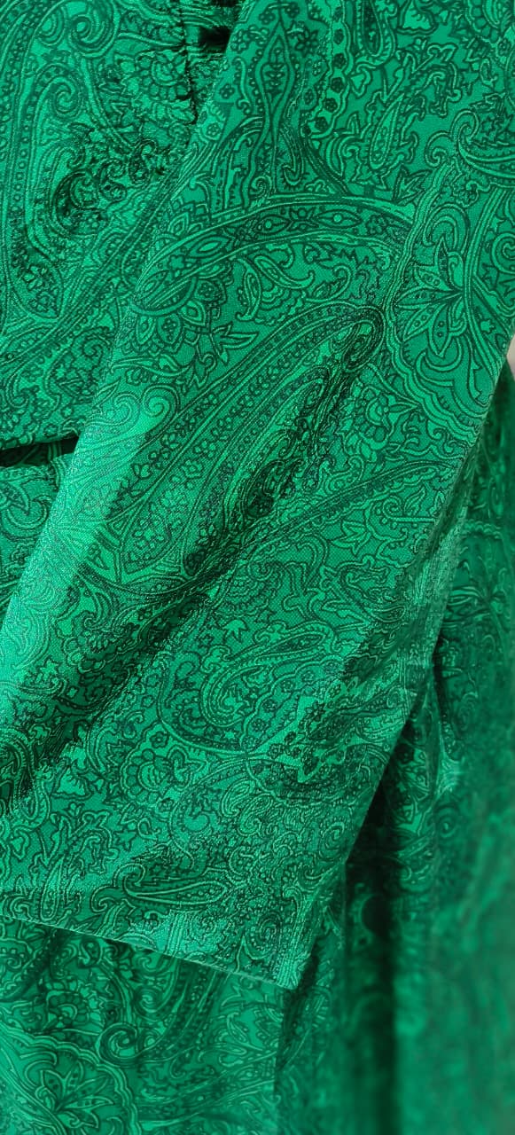 Premium Silk Solid Self Print Beautiful Buttoned Top With Thread Side Tasseled Loose Bottom-12425