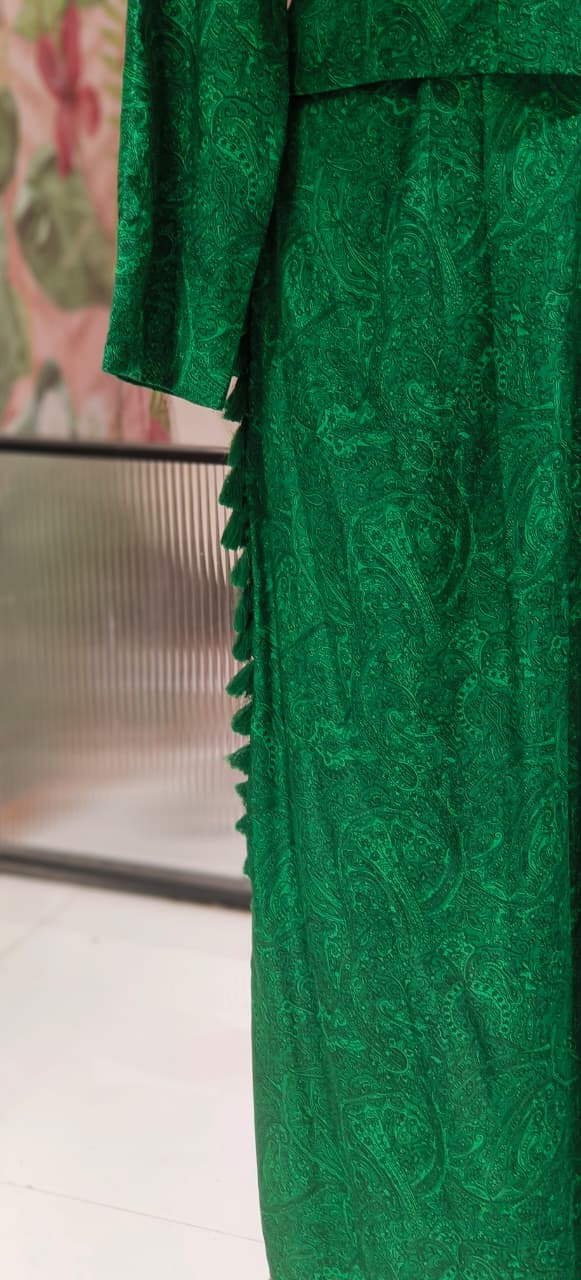 Premium Silk Solid Self Print Beautiful Buttoned Top With Thread Side Tasseled Loose Bottom-12425