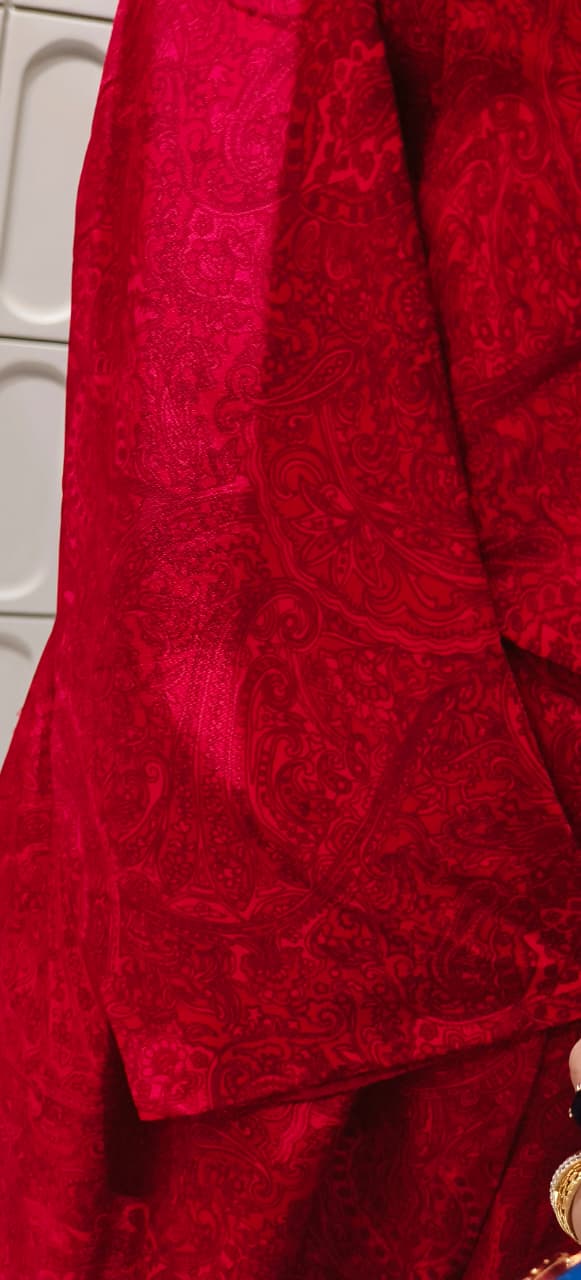 Premium Silk Solid Self Print Beautiful Buttoned Top With Thread Side Tasseled Loose Bottom-12425