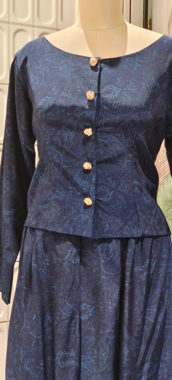 Premium Silk Solid Self Print Beautiful Buttoned Top With Thread Side Tasseled Loose Bottom-12425