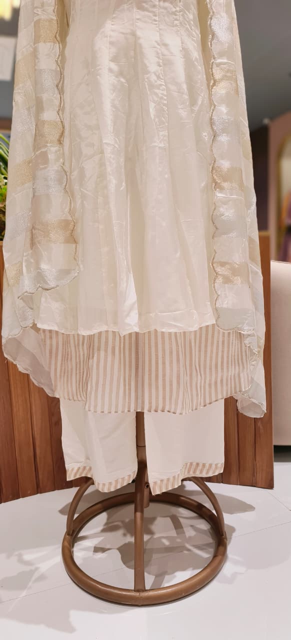 Premium HO Silk & Tissue Kali Anarkali Suit with Intricate Hand Embroidery & Layered Hem Design with Bottom And Dupatta-12795,12796