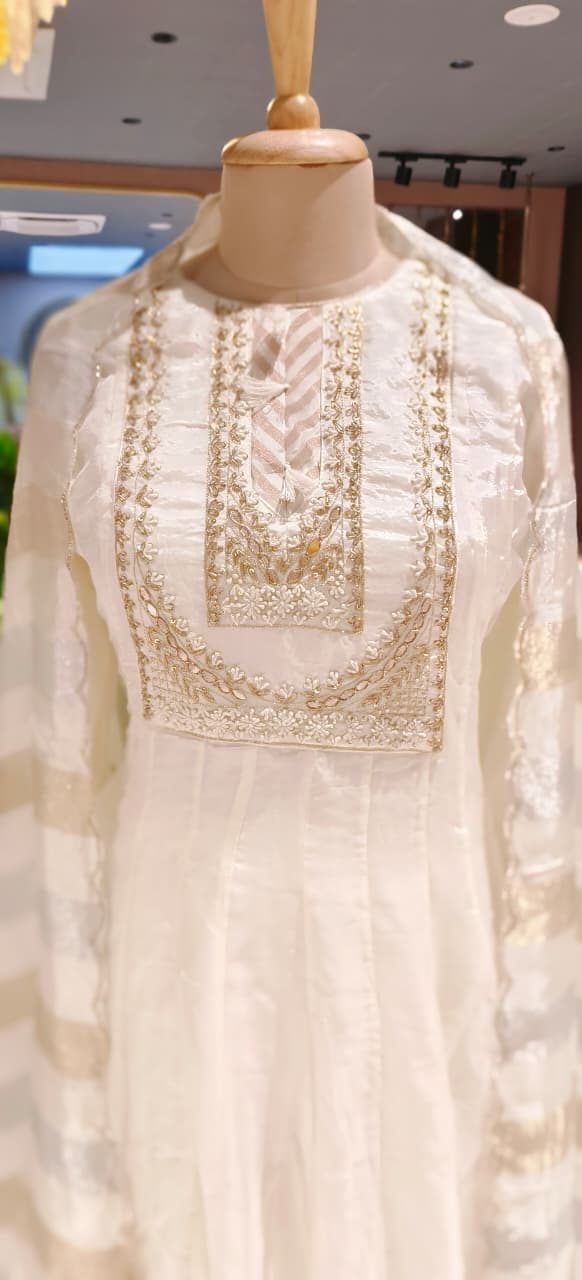 Premium HO Silk & Tissue Kali Anarkali Suit with Intricate Hand Embroidery & Layered Hem Design with Bottom And Dupatta-12795,12796