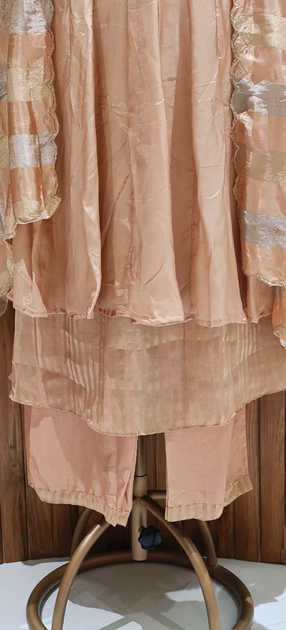 Premium HO Silk & Tissue Kali Anarkali Suit with Intricate Hand Embroidery & Layered Hem Design with Bottom And Dupatta-12795,12796